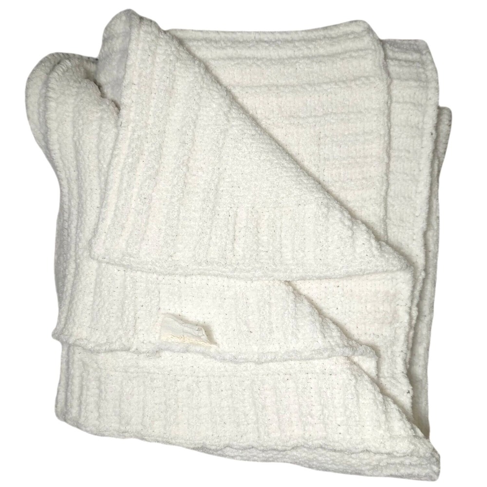 White Chenille Baby Blanket Solid SOFT 35x45 Unbranded Unisex Lovey Ribbed Edge